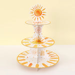 support gâteaux trois étages blanc orange motifs solaires étoiles moderne anniversaire mariage fête