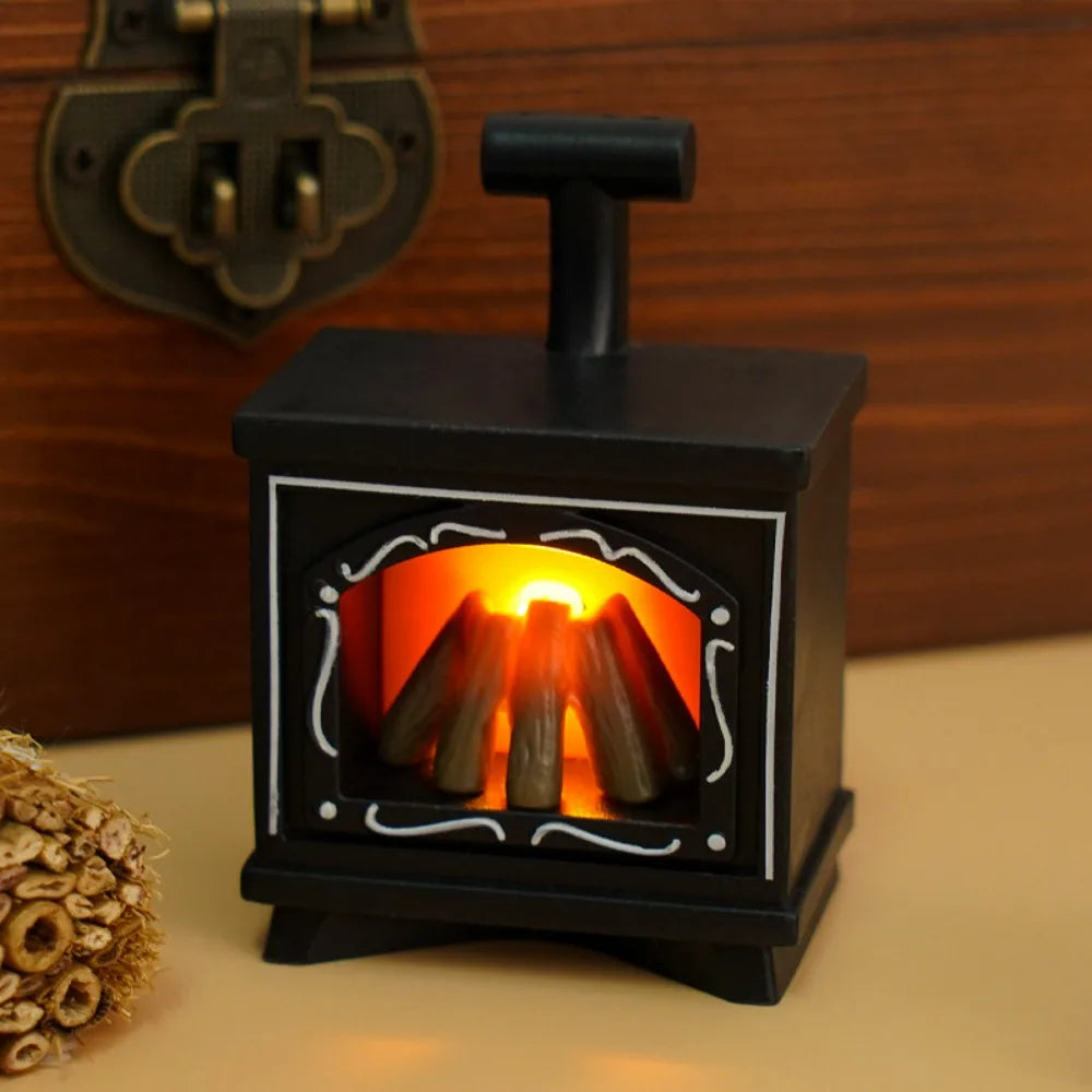 miniature cheminée décorative lumière nuits imitation bois blanc noir festive