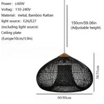 suspension lumineuse rattan tressé noir moderne rustique crochets câble électrique 60 80 cm