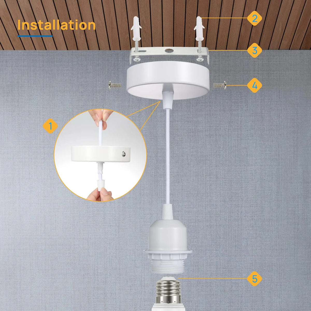 suspension lumineuse moderne blanc noir corps métal câble rond lisse