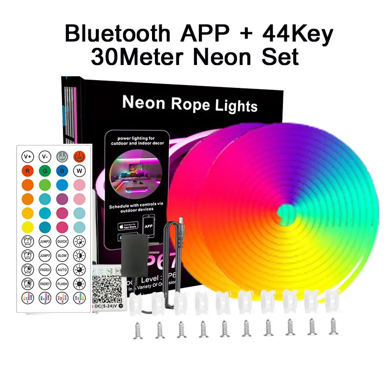 ruban led néon multicolore rayures horizontales moderne 24v rgb 10m 20m 30m télécommande bluetooth