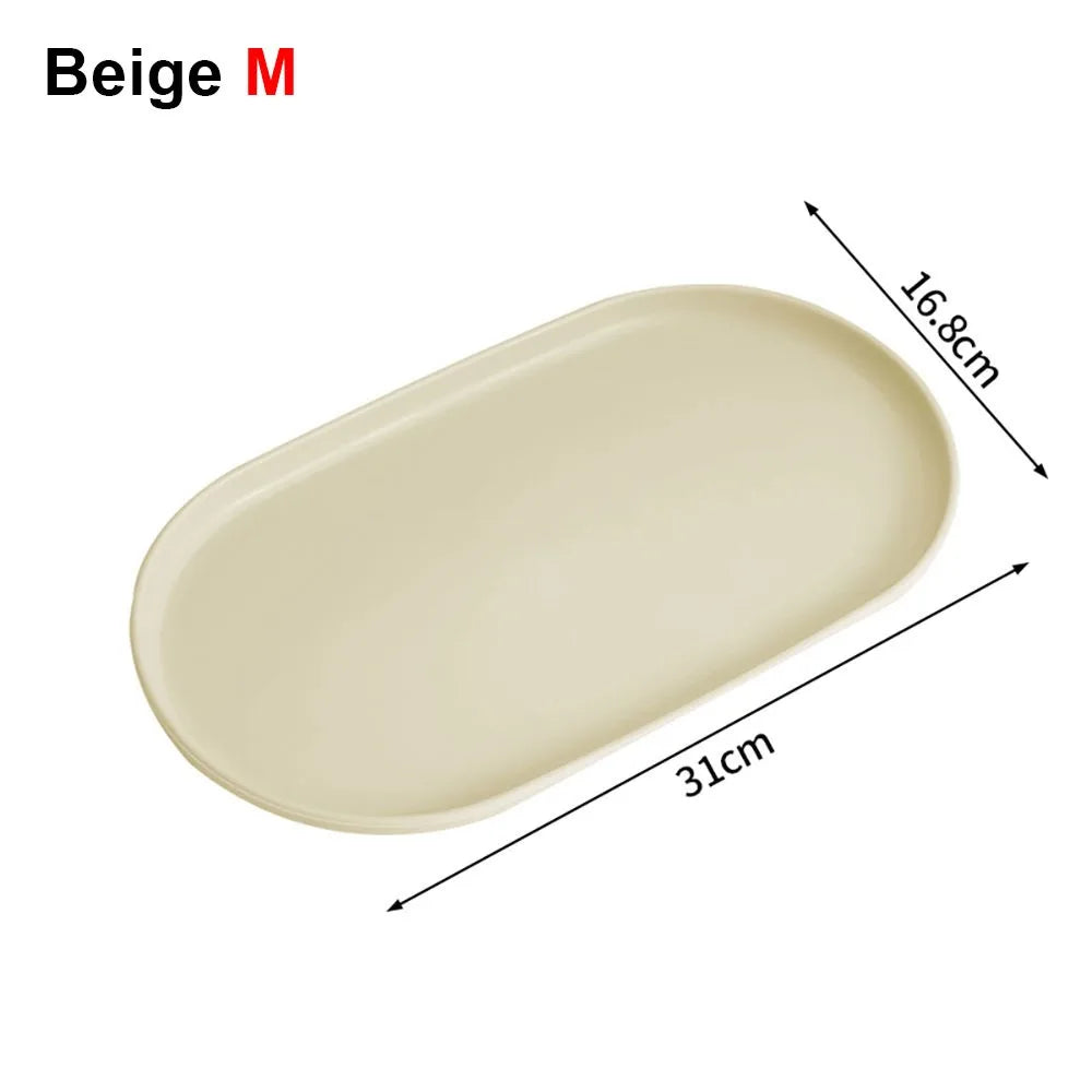 assiettes ovales modernes plastique beige marron clair plateaux service alimentaire réutiliables minimalistes