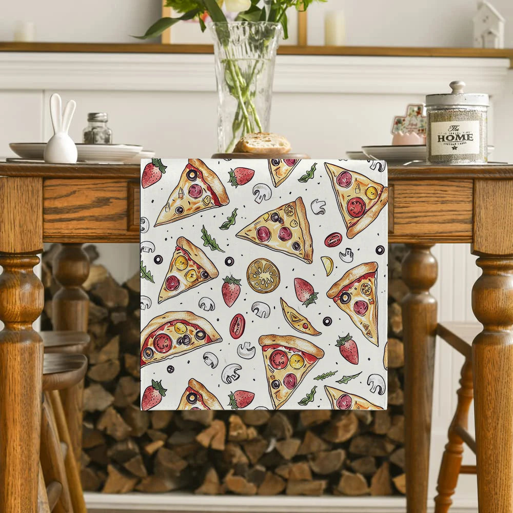 table runner pizza motif coloré décontracté cuisine italienne table cover polyester machine washable