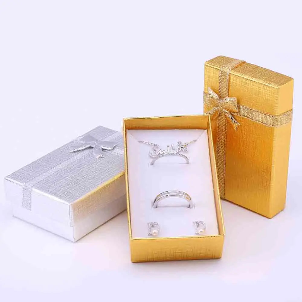 boîtes bijoux or argent classiques éponge blanche colliers bagues boucles d'oreille emballage cadeau 5x8x2.5cm