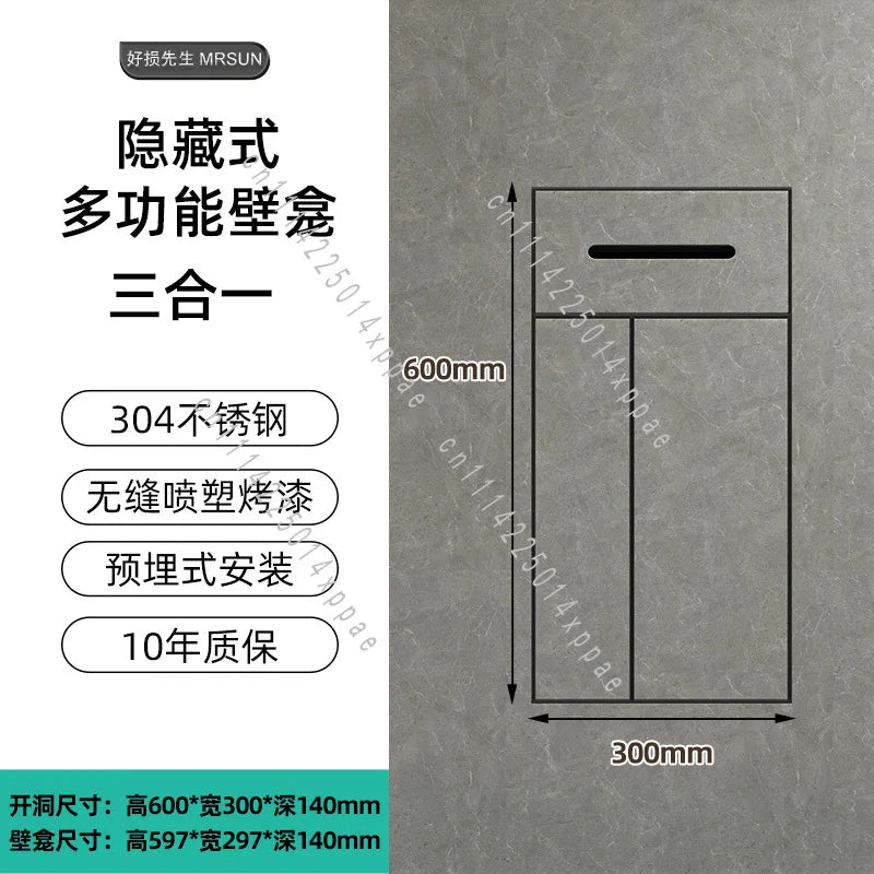 cache mural multifonctionnel gris moderne acier inoxydable opaque rangement salle bain