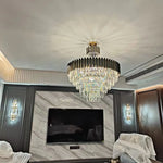 lustre led moderne élégant cristal noir doré transparent salon restaurant