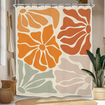 rideau douche floral géométrique orange rouille vintage 180x200cm polyester