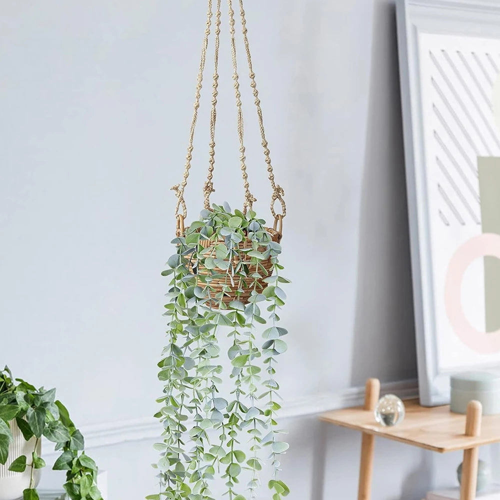 plante artificielle suspendue feuilles vertes vigne décorative extérieur bohème corde tressée suspension
