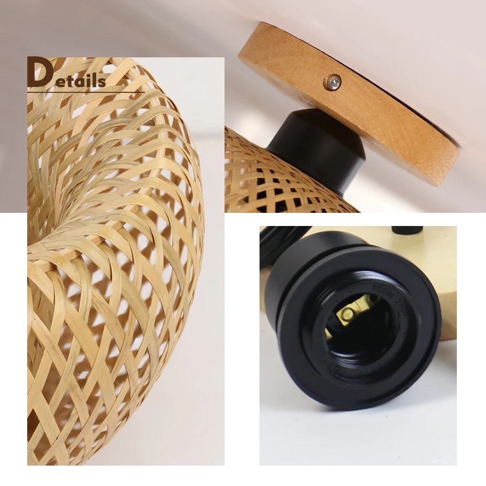 lampe bambou tressé moderne rustique vis montage surface naturel bois