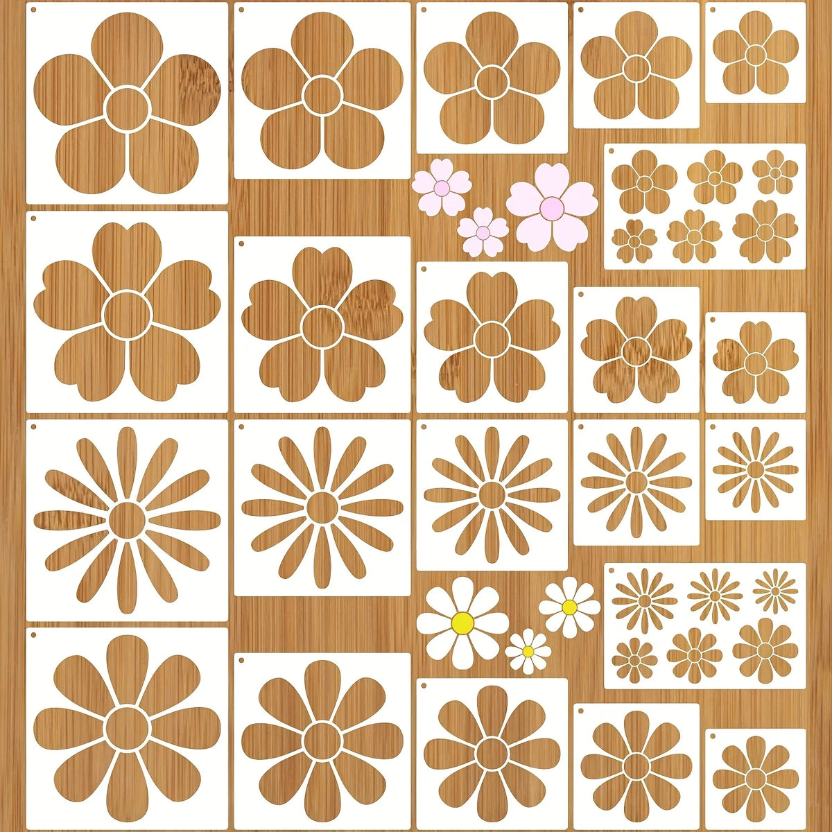 emporte pièces fleurs motifs marguerites artisanat peinture décoration murale tissus différents vintage floral enfantin