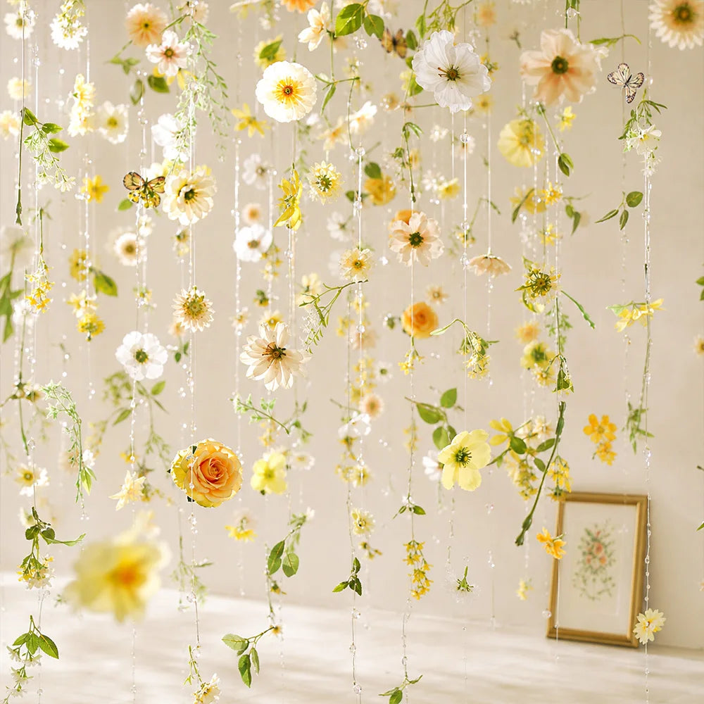 guirlande fleurs artificielles roses feuilles vertes decoration maison mariage anniversaire baby shower
