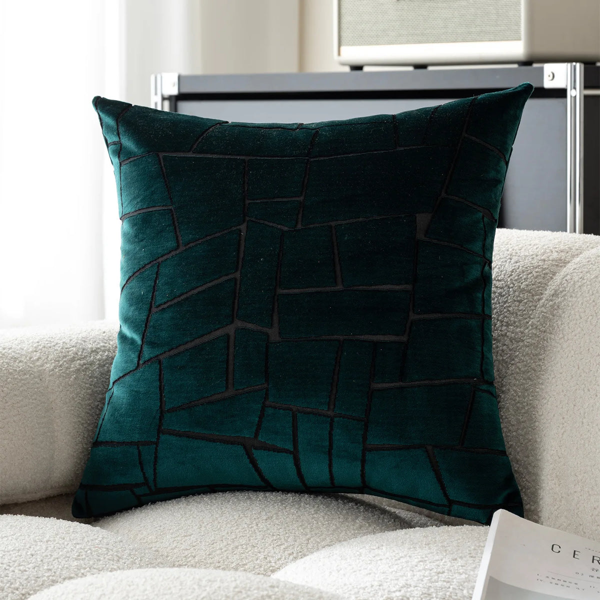 coussins décoratifs géométriques modernes polyester opaques vert foncé gris orange jaune fixés