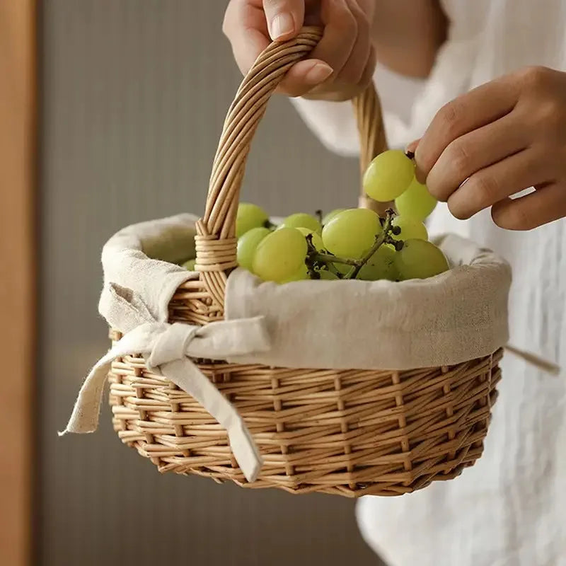 panier osier tissu toile blanche ruban vintage rustique naturel beige tressé protection fruits légumes