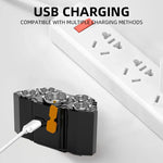 lampe frontale led rechargeable noire bandes orange gris camping aventure pêche torchon adjustable élastique