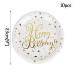vaisselle jetable fête anniversaire étoiles dorées assiettes gobelets serviettes nappe
