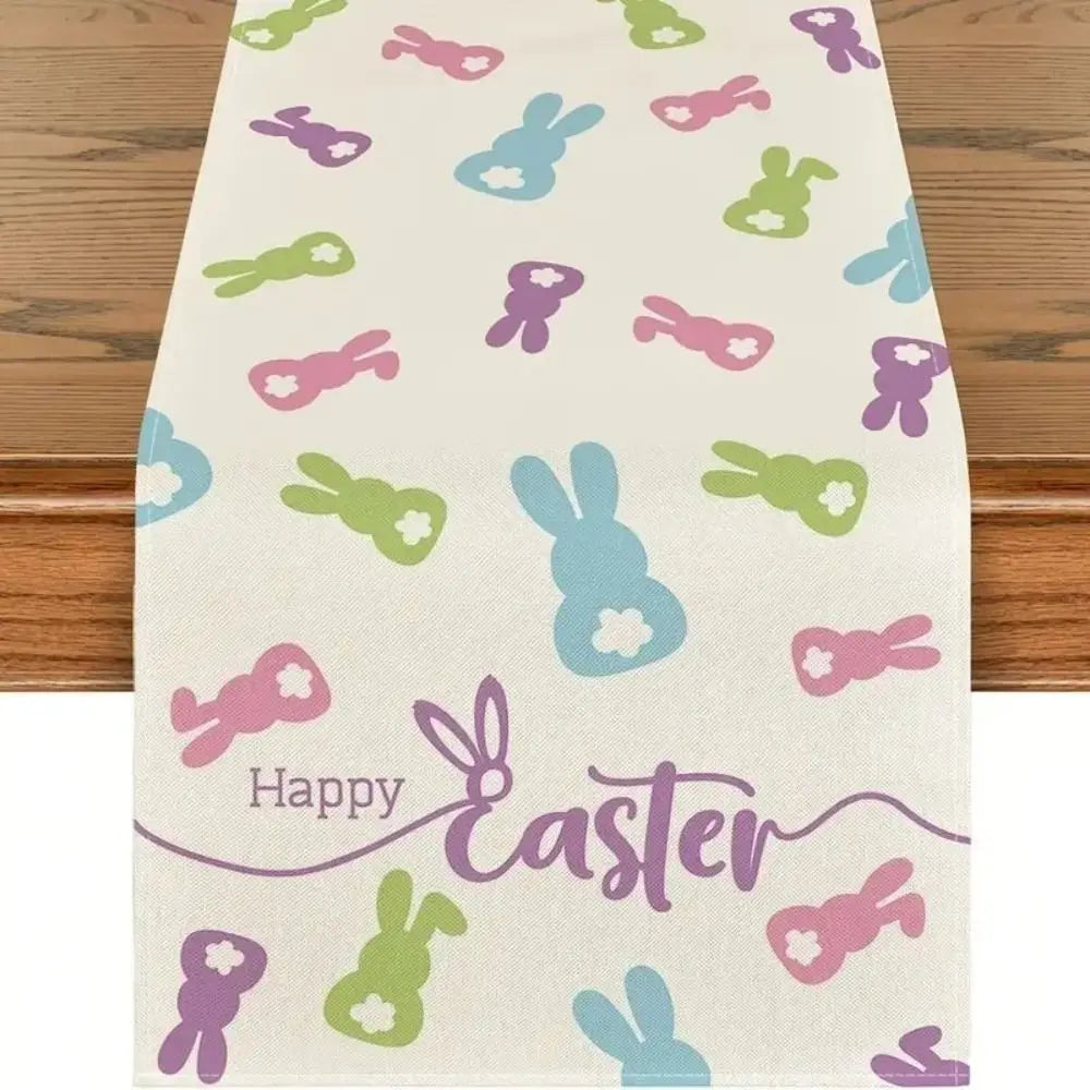 table pâques lapins fleurs happy easter multicolore rectangulaire festive imperméable polyester déco festive