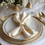 anneaux serviette or lisses modernes décoration table hiver dorées fourchette cuillère assiette blanc doré