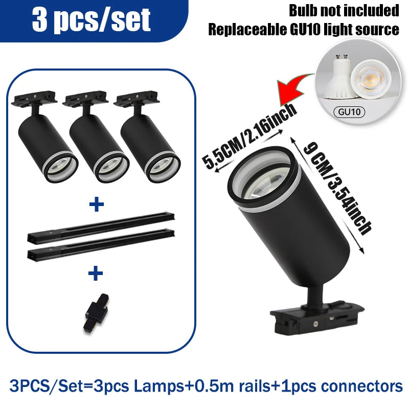 spots lumière rail gu10 noir modernes clips facile flux lumineux élevé certification rohs ccc