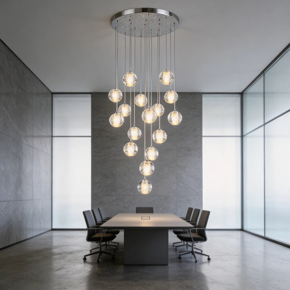 suspension lumineuse moderne cristal transparent argentées chambre salon