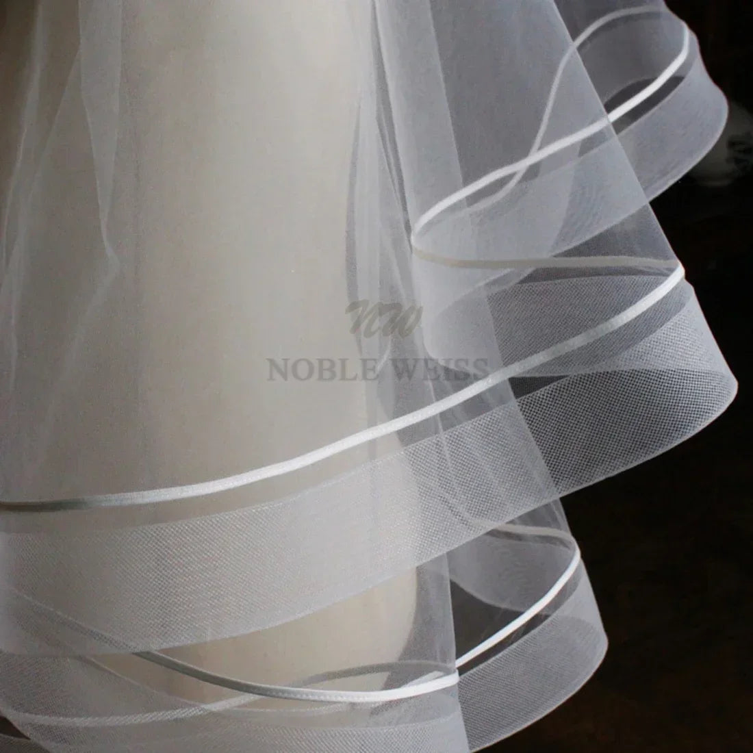 voile mariée deux couches polyester blanc translucide classique élégant rubans décoratifs filet élastique personnalisable