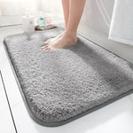 tapis bain gris clair poilu duveteux antidérapant polyester moderne salle bain toilette rectangle