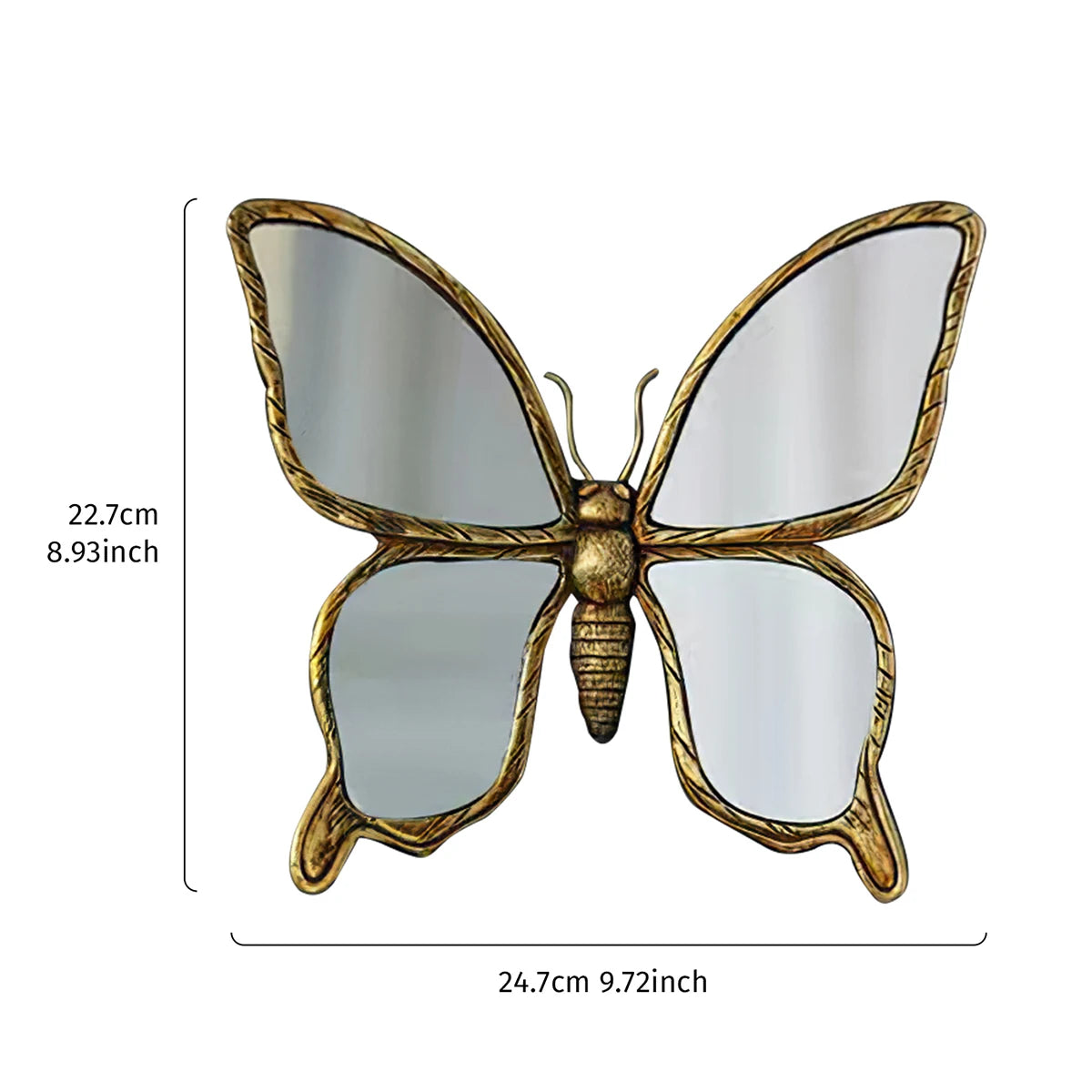 miroir mural papillon doré ailes opaques texture bois artisanal decoratif contemporain erotique