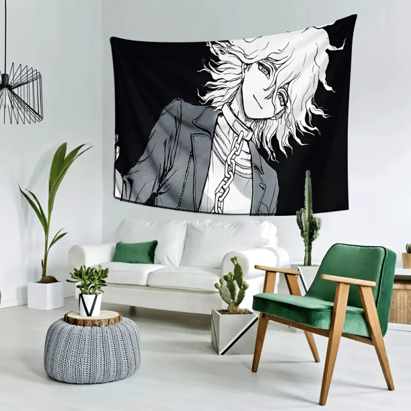 tapisserie personnalisée nagito komaeda noir blanc anime manga chambre décoration murale polyester