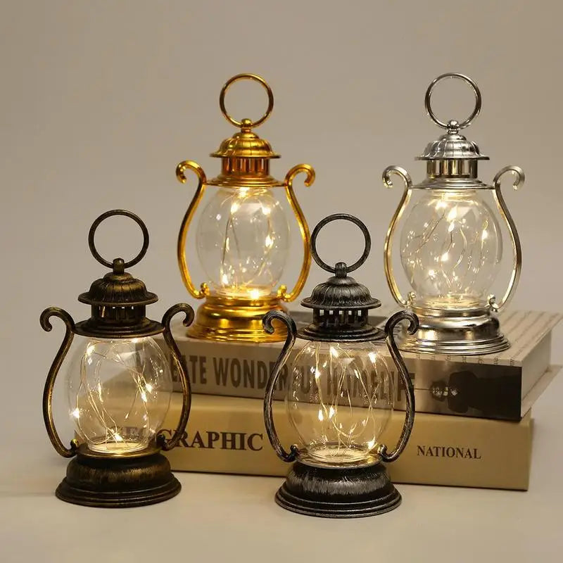lanterne décorative transparente fil lumineux vintage noir doré blanc rouge anneau métallique