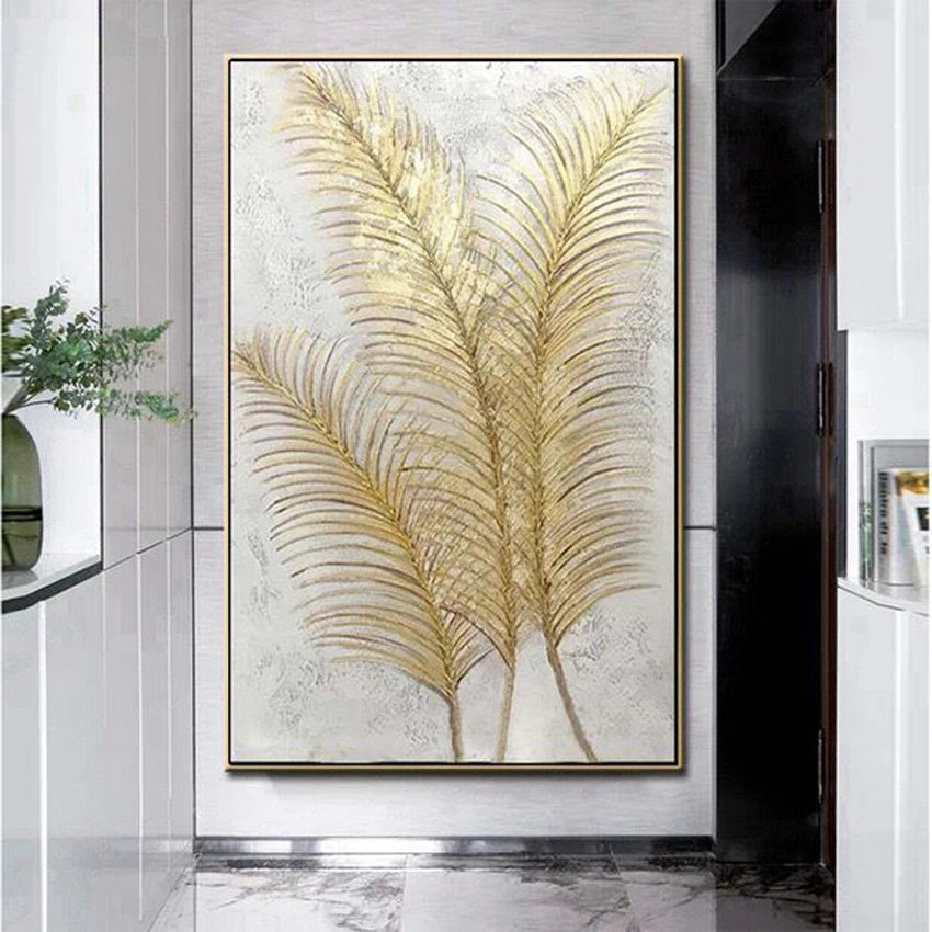 Peinture murale abstraite dorée sur toile pour décoration de Noël