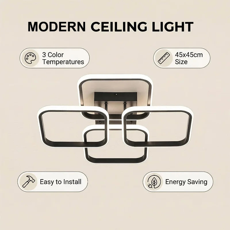 lampe moderne carrée noire géométrique éclairage cuisine salon 45x45cm