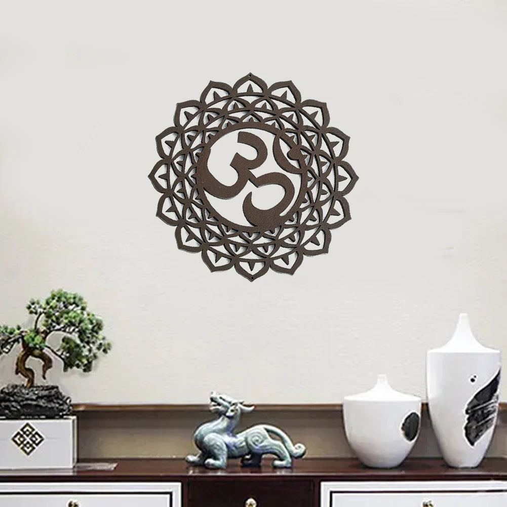 plaque murale bois motif géométrique marron artisanal moderne décoration chambre maison yoga spiritualité
