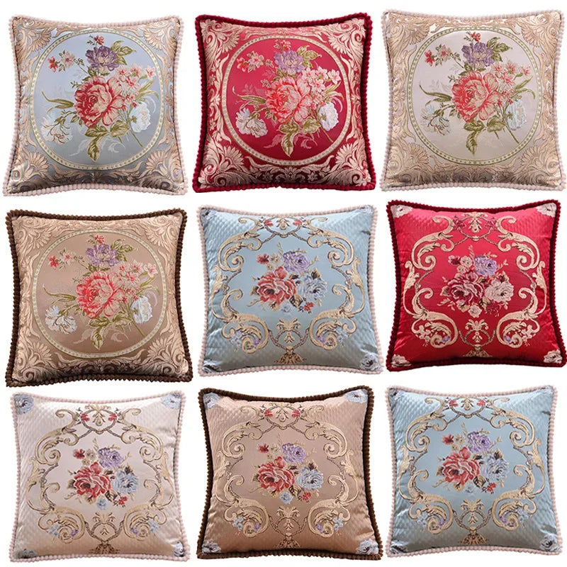 coussins décoratifs florals roses feuillages classique beige bleu marron polyester
