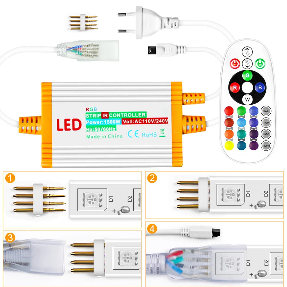 contrôleur led ip68 étanche 1500w rgb télécommande ir moderne connecteurs dorés câbles blancs