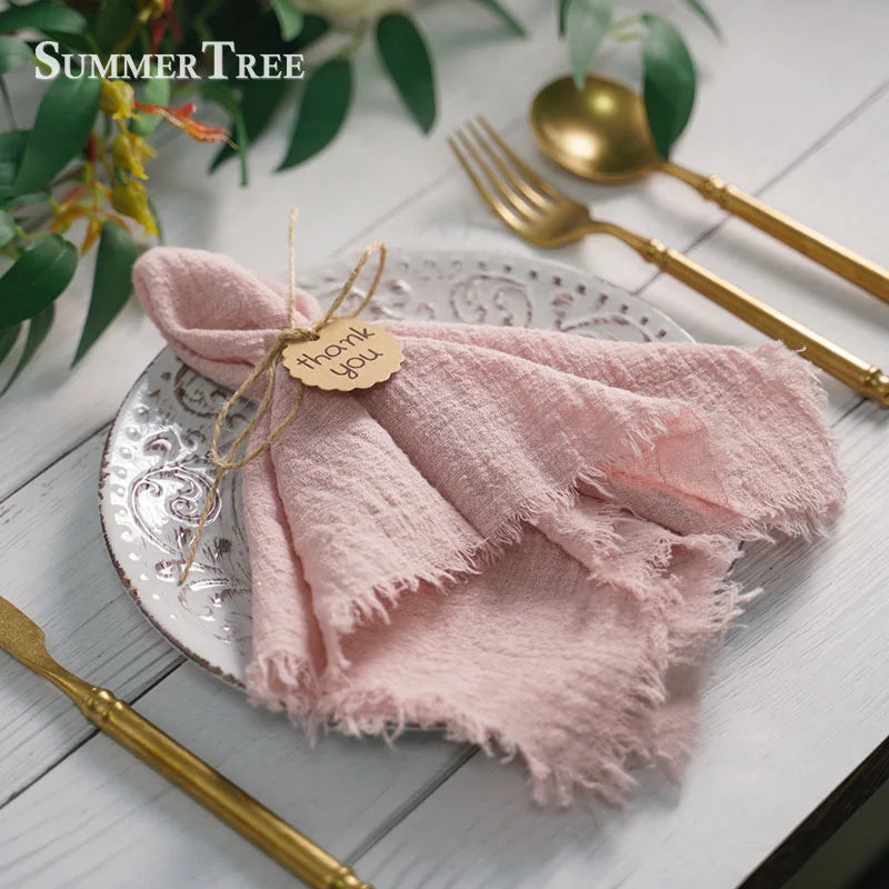 serviettes cuisine rustiques coton noir orange beige blanc rose pâle franges rustic naturel