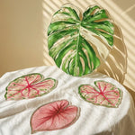 coasters feuilles tropicales vert rose blanc moderne respectueux environnement 12cm