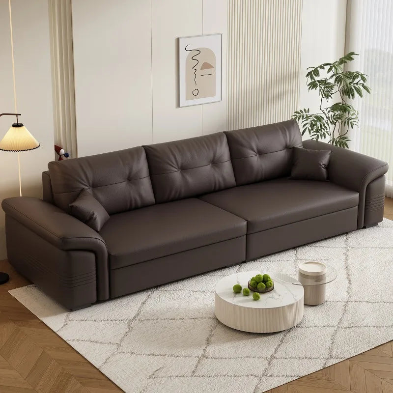 canapé moderne marron cuir lisse coussins forme minimaliste italien luxueux fixations