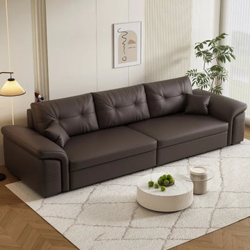 canapé moderne marron cuir lisse coussins forme minimaliste italien luxueux fixations