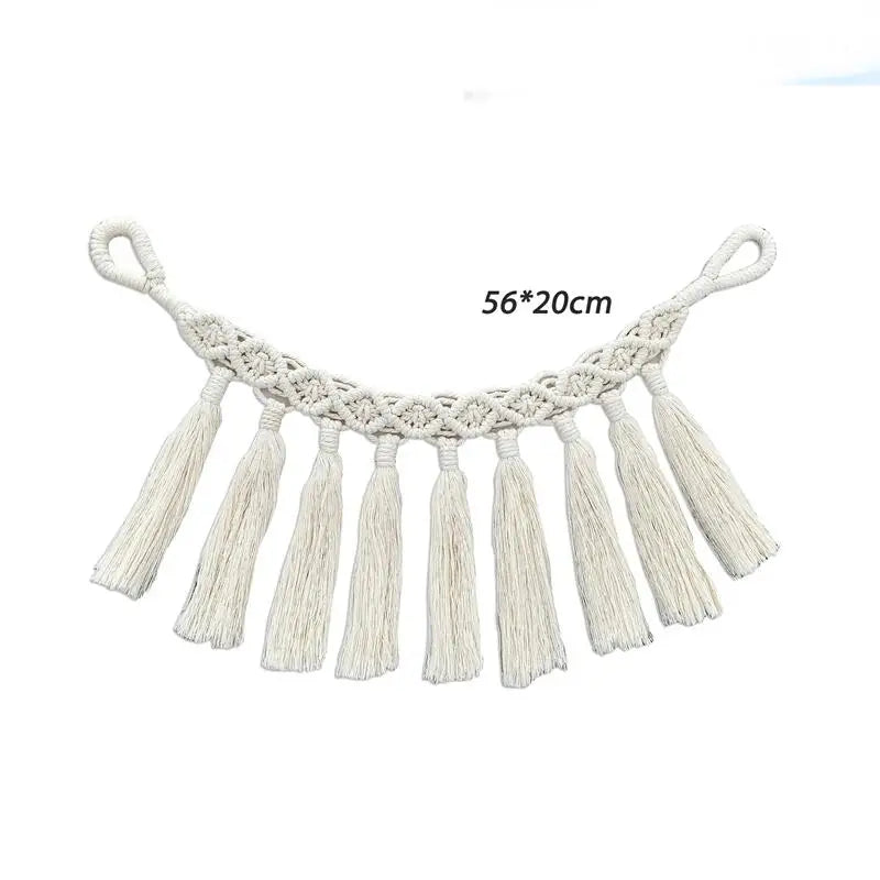 rideau boho chic macramé franges coton solide beige clair accessoires fenêtre pastorale