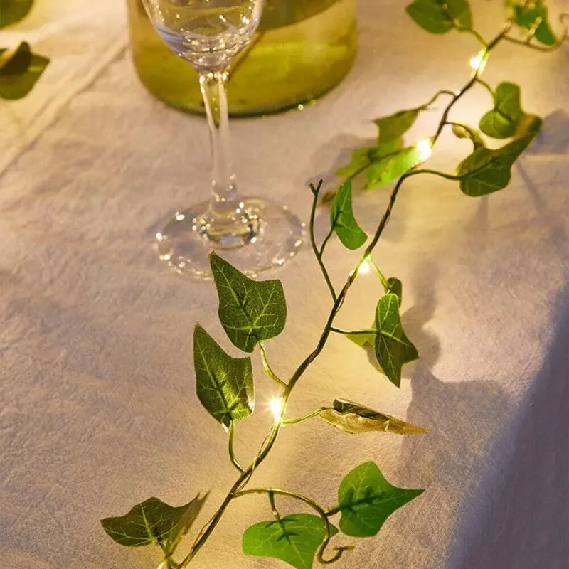 feuilles artificielles guirlande lumineuse solaire extérieur decoration mur pergola lumière led verte jaune