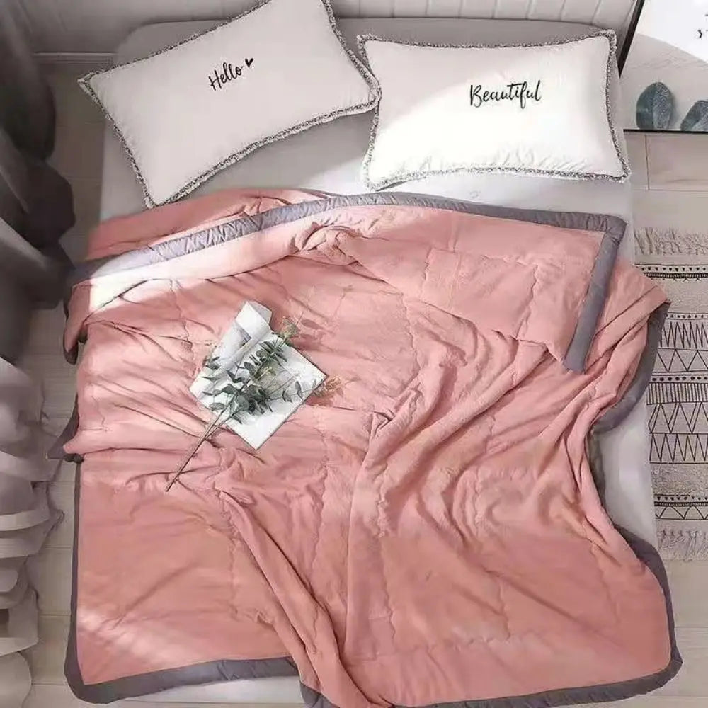 couverture rafraîchissante double face effet froid coton polyester portable moderne rose gris douce