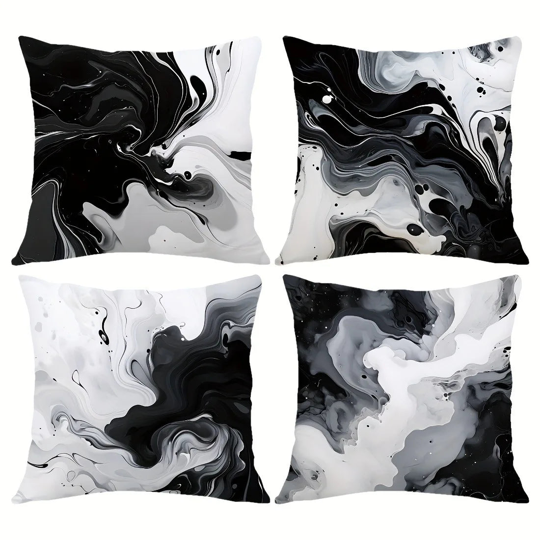 housse coussin polyester marbré moderne noir blanc gris lit salon voiture 40x40cm 45x45cm 50x50cm