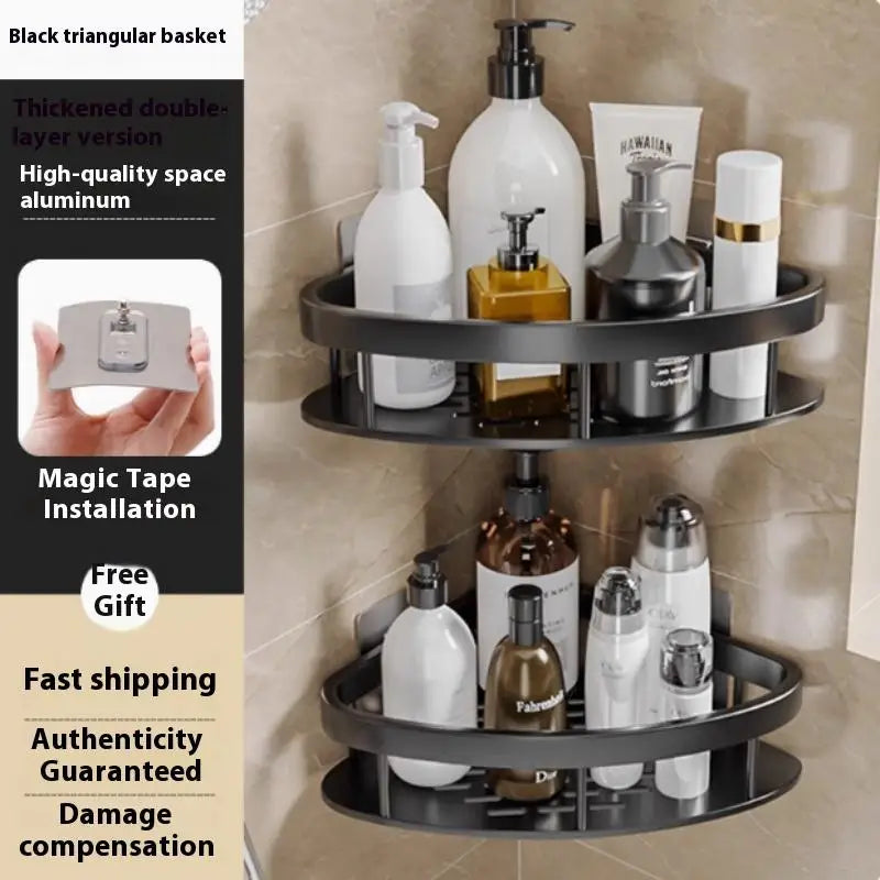 étagère salle bain adhésive noire moderne support rangement triangle porte savon panier douche étanche