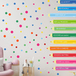sticker mural crayons colorés messages positifs moderne enfants chambre bleu vert jaune orange rose