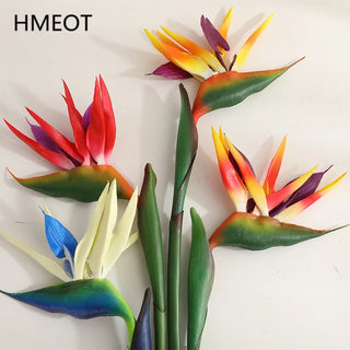 fleurs artificielles bird of paradise rouge orange jaune bleu tropical moderne décoration intérieure événements