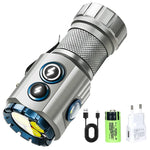 lampe torche rechargeable led rgb argenté noir jaune texturée moderne aimant mode lumière variable