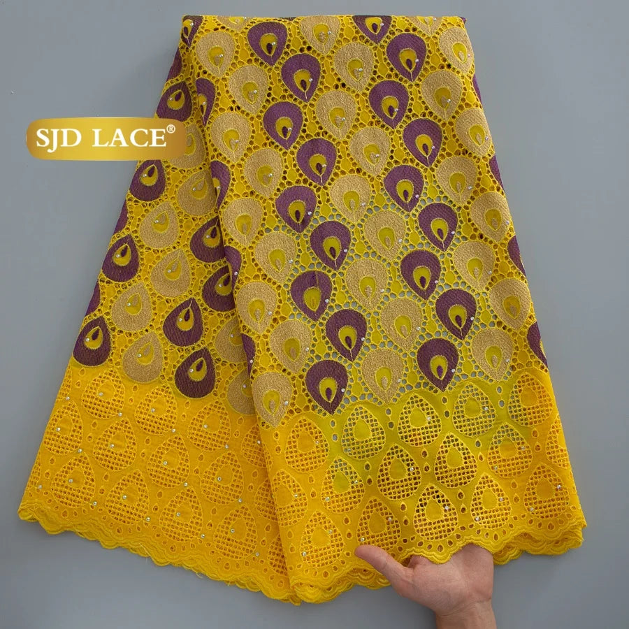 tissu dentelle brodée plumes vert marron beige jaune violet orange traditionnelle translucent 5yards