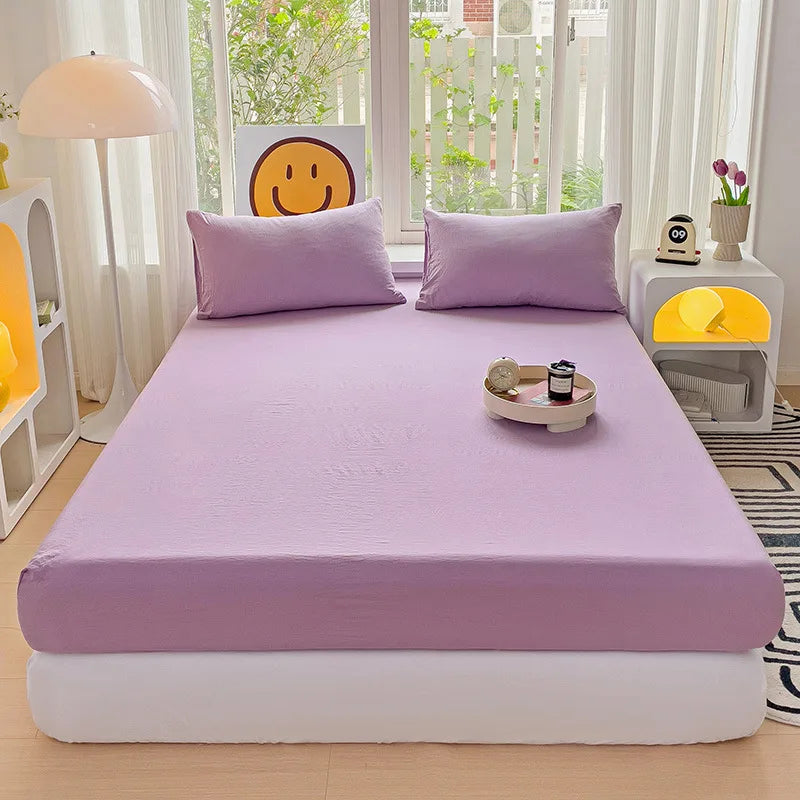 drap plat coton lavé uni moderne lit double grande taille confort doux maison