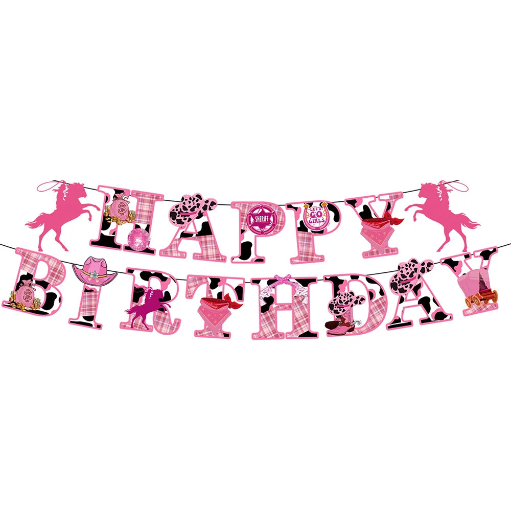 accessoires fête cowgirl thème western rose noir blanc toppers cupcakes assiettes pouces autocollants guirlande