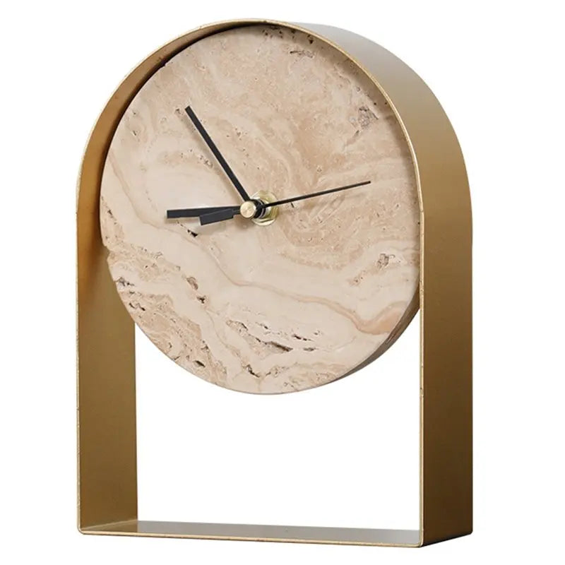 horloge table moderne statue pierre naturelle beige noir doré minimaliste
