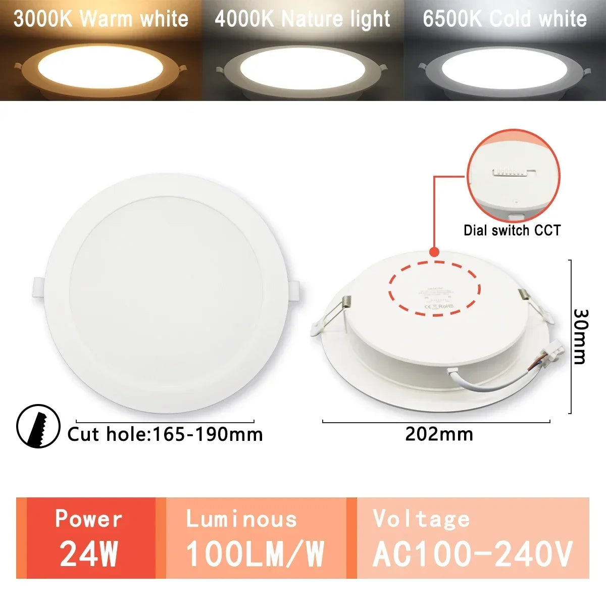 Spot LED blanc moderne 10W 14W 17W 20W 24W 6W câble adaptateur
